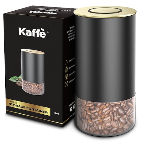 Kaffe Airtight Coffee Canister with Lid by Storage Container - Round - Black/Gold - 12oz KF3031G
